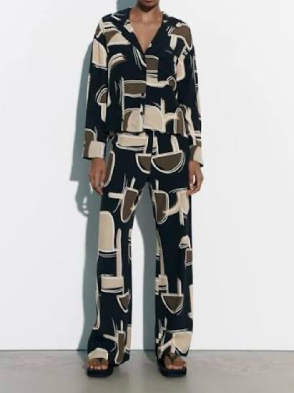 Zara Black & Brown Geometric Print Co-ord Set